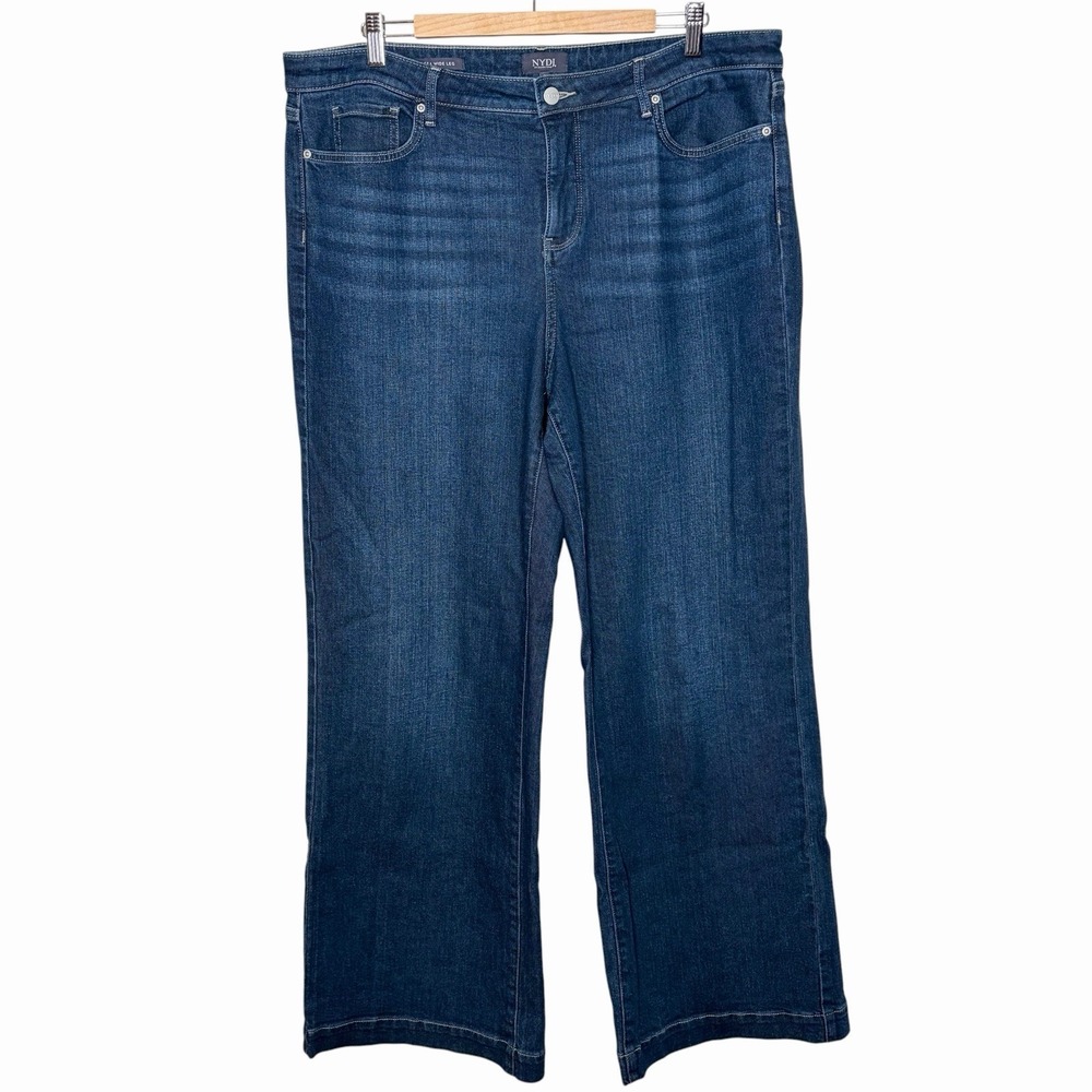 NYDJ Teresa Wide Leg Jeans Womens Size 16 Dark Wash Blue Mid Rise Stretch